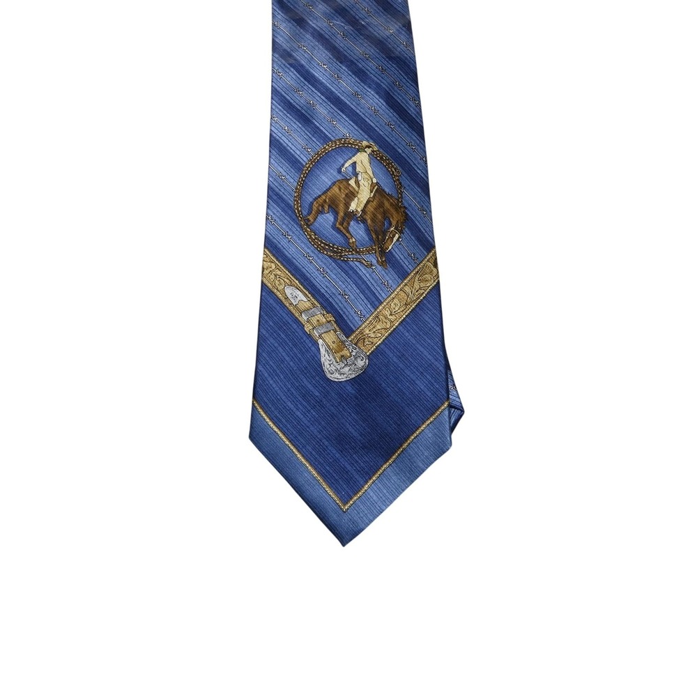 Resistol Tie Mens One Size Blue Rodeo Western Cowboy 100% Silk Woven Necktie